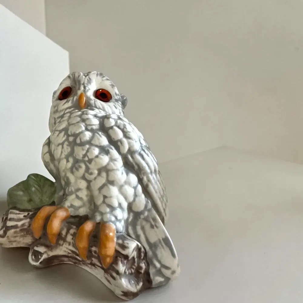 Vintage Ceramic Owl Wall Plaques Pair | Orange Amber Eyes | Mid Century Woodland